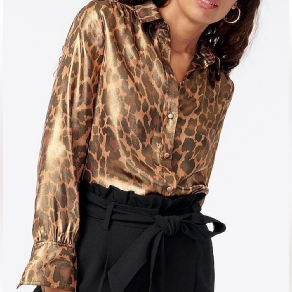 J Crew Button Down Blouse in Metallic Leopard - Size 4